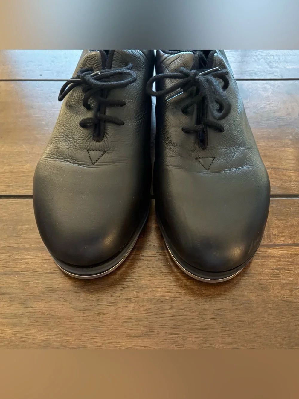 Girls black leather tap dance shoes